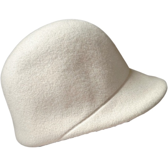 VINTAGE 60’S WOOL JOCKEY HAT IVORY CLOCHE BUCKET BOWLER WINTER FALL - Picture 2 of 11
